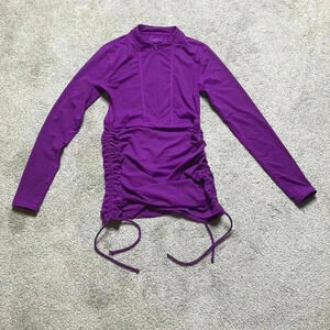 Athleta Top Ruched Sides Long Sleeves Purple Color Half Zip Sz XS